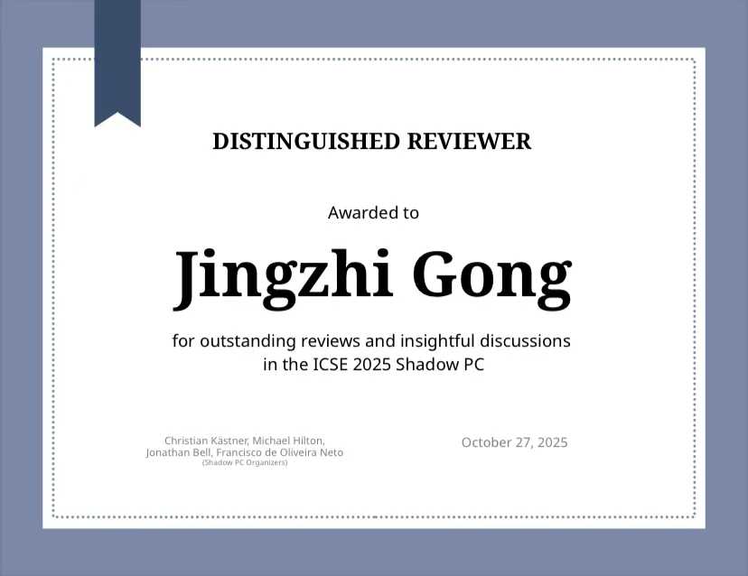 ICSE 2025 Distinguished Reviewer Award
